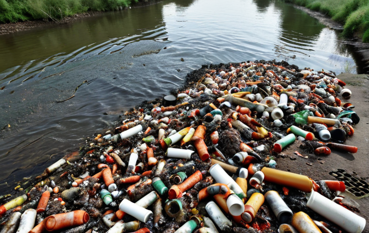 **Prompt:** Industrial waste being dumped directly into a river, polluting the water and killing fish. Focus on the toxic chemicals and their impact on aquatic life.