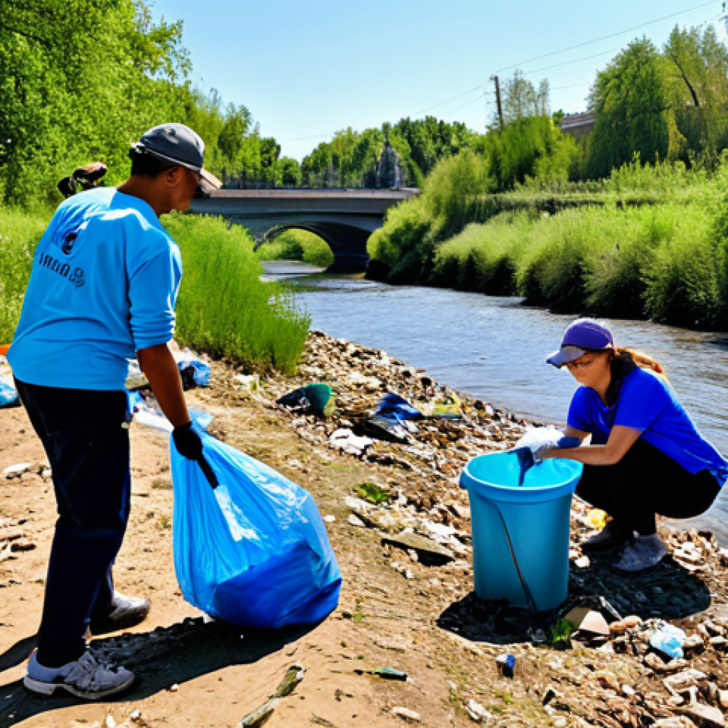 하천 생태계 복원 참여를 위한 협력 네트워크 구축 - Community River Cleanup**
"A diverse group of people, fully clothed in appropriate attire, particip...