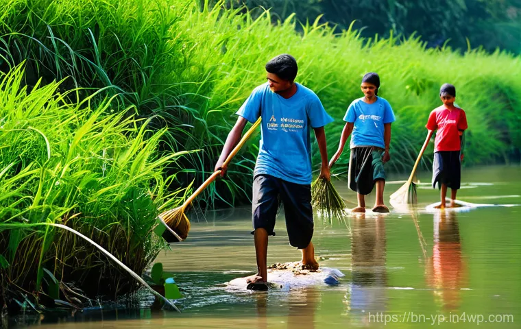 하천 생태계 복원과 생태학적 연구의 중요성 - A composite image illustrating the various human activities contributing to river degradation in Ban... 하천 생태계 복원과 생태학적 연구의 중요성 - A composite image illustrating the various human activities contributing to river degradation in Ban...