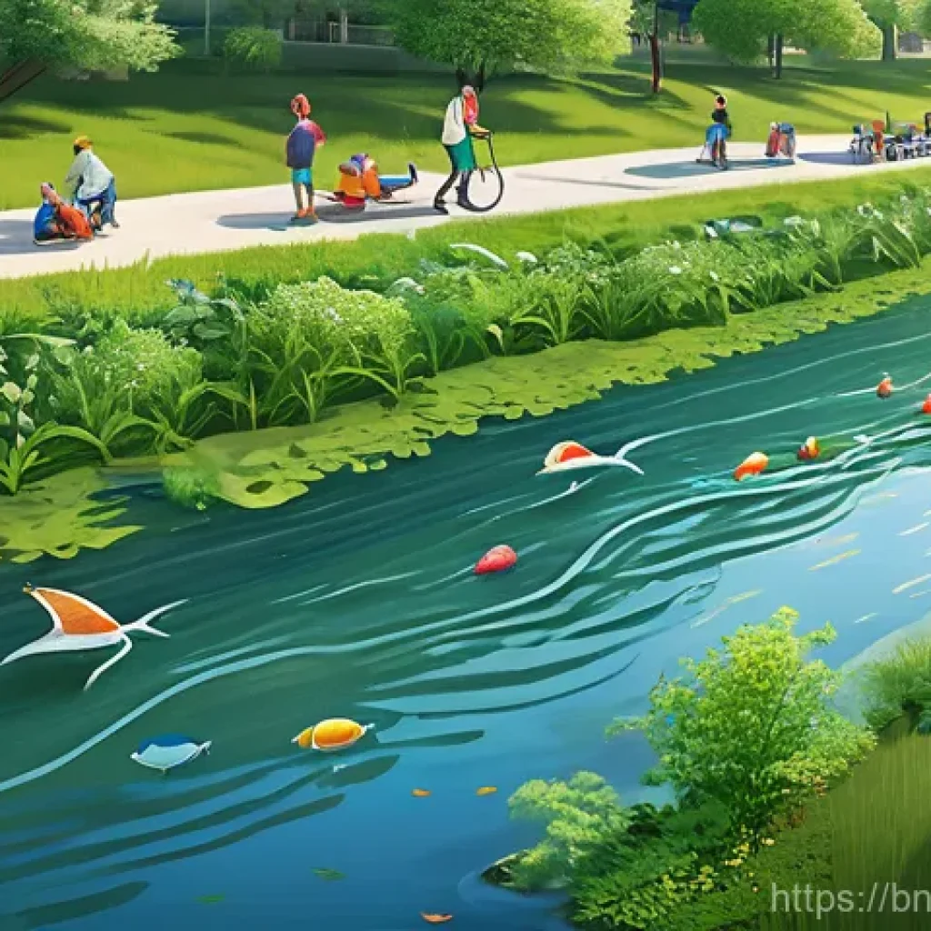 하천 생태계 복원에 대한 국제 사례 연구 - **Prompt 1: Urban River Rebirth and Community Celebration**
"An aerial wide shot of a vibrant, c...