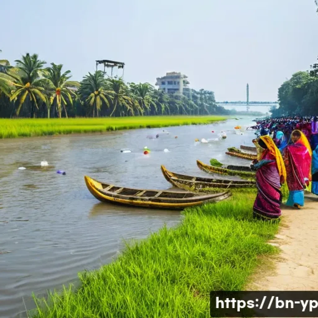 하천 생태계 복원 참여를 위한 지역 축제 활용 전략 - **"A vibrant river cleanup festival in Bangladesh: Bengali men and women of various ages, dressed in...