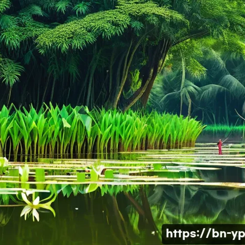 하천 생태계 복원과 생물 다양성 증진의 필요성 - A vibrant freshwater ecosystem scene in a Bengali rural setting, showcasing a clear riverbank with l...