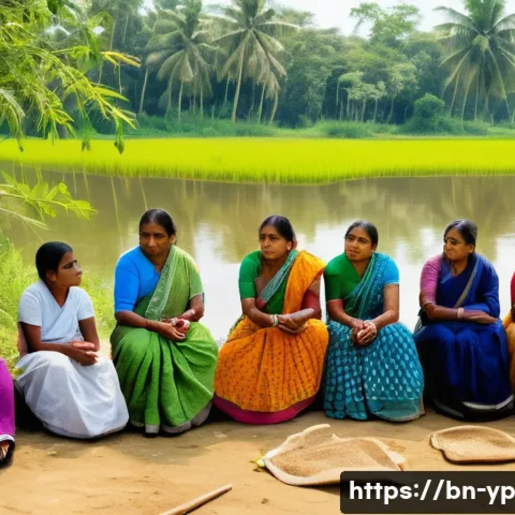 하천 생태계 복원 참여자를 위한 멘토링 기회 - A vibrant community workshop scene set in a rural Bengali village near a riverbank, featuring divers...