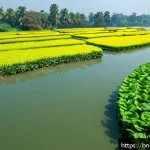 Home 21 하천 생태계 복원을 위한 연구기관 소개 - A vibrant river ecosystem scene in Bangladesh showcasing diverse native aquatic species including re...