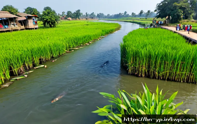 Home 17 하천 생태계 복원과 생태계 서비스의 활용 - Photorealistic restored urban river ecosystem in Bangladesh, clear flowing water bordered by native ...